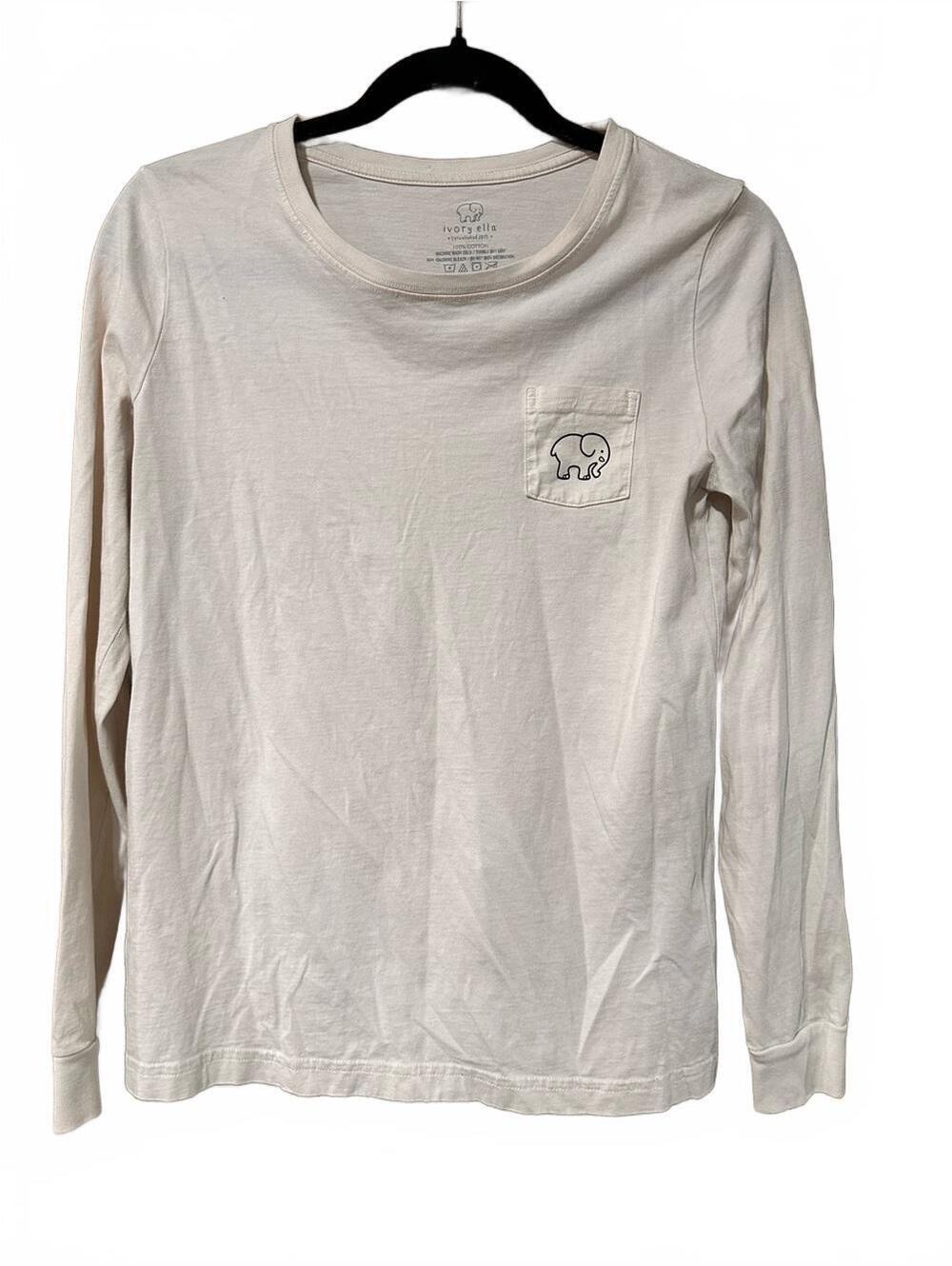 ivory ella Cream Long-Sleeve Pocket Tee with Elephant Logo